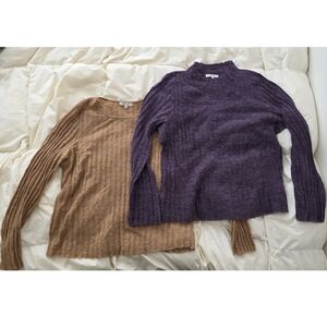 Madewell Tan & Purple Alpaca-Blend Women's Sweaters (Mockneck & Crewneck)